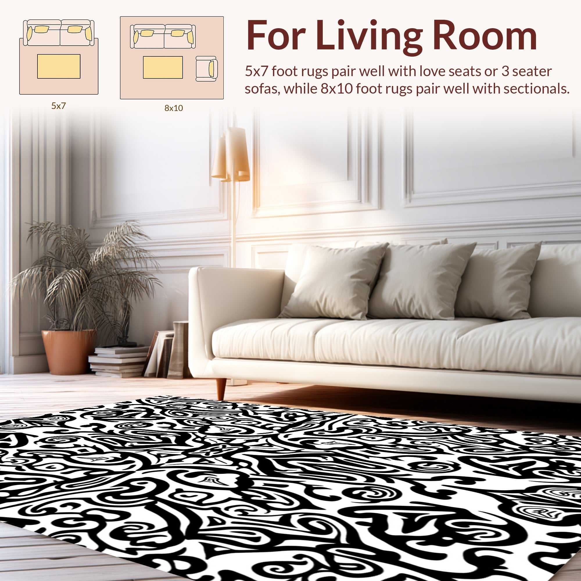 Bold Black Abstract Swirls Rug