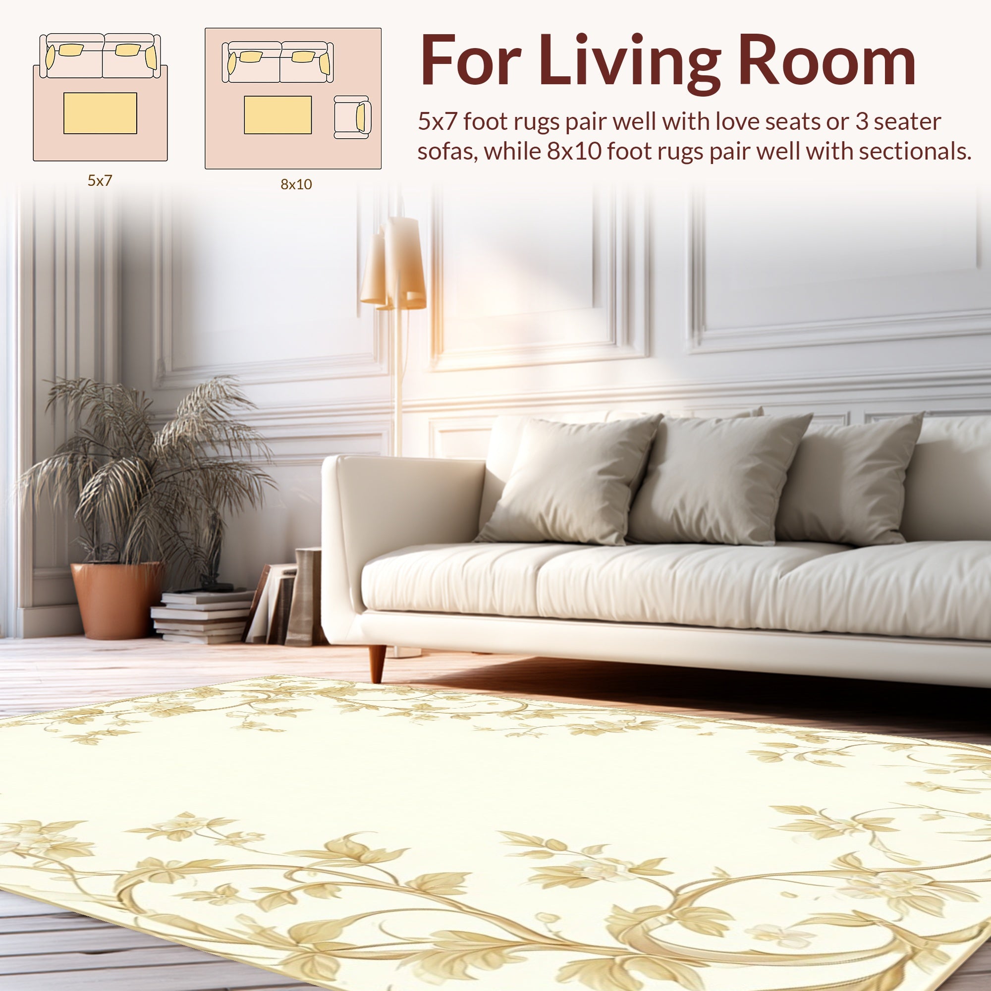 Elegant Floral Vine Botanical Art Rug