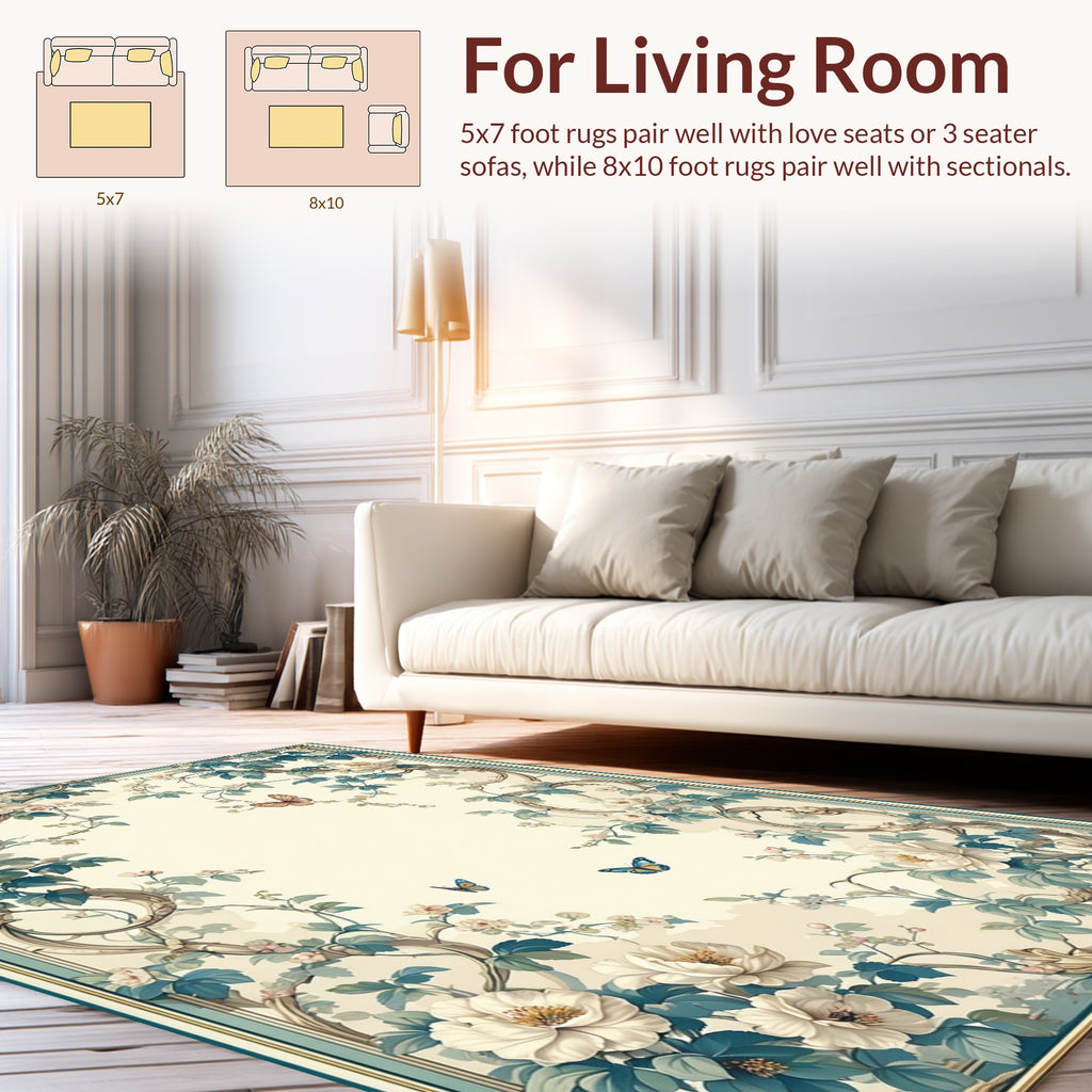 Whimsical Floral Vine Butterflies Rug
