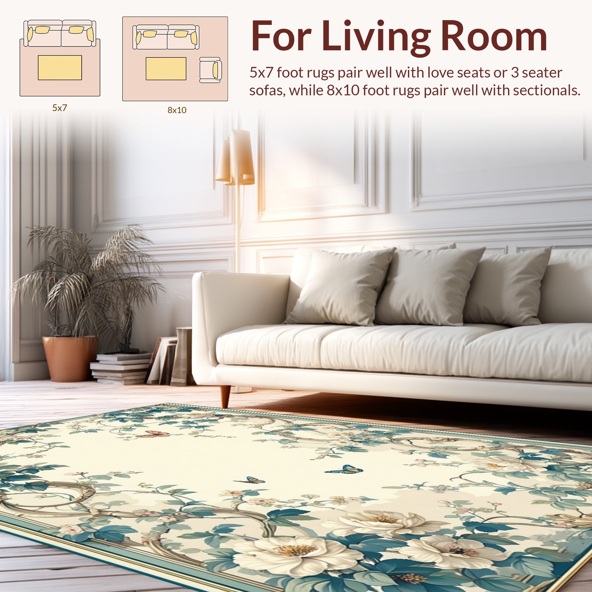 Whimsical Floral Vine Butterflies Rug