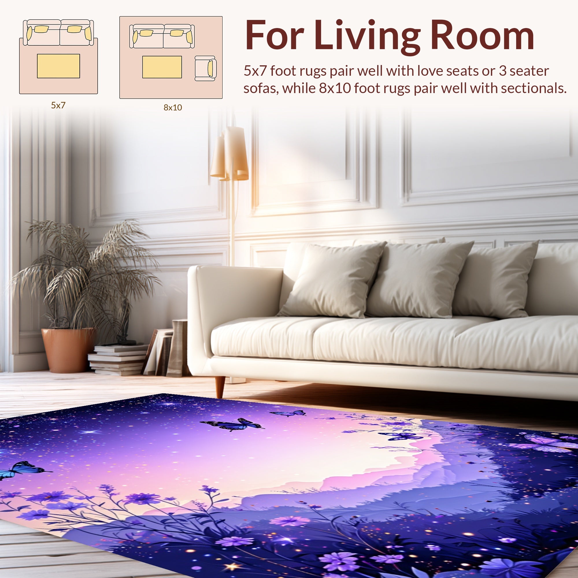 Whimsical Butterfly Night Sky Design Rug