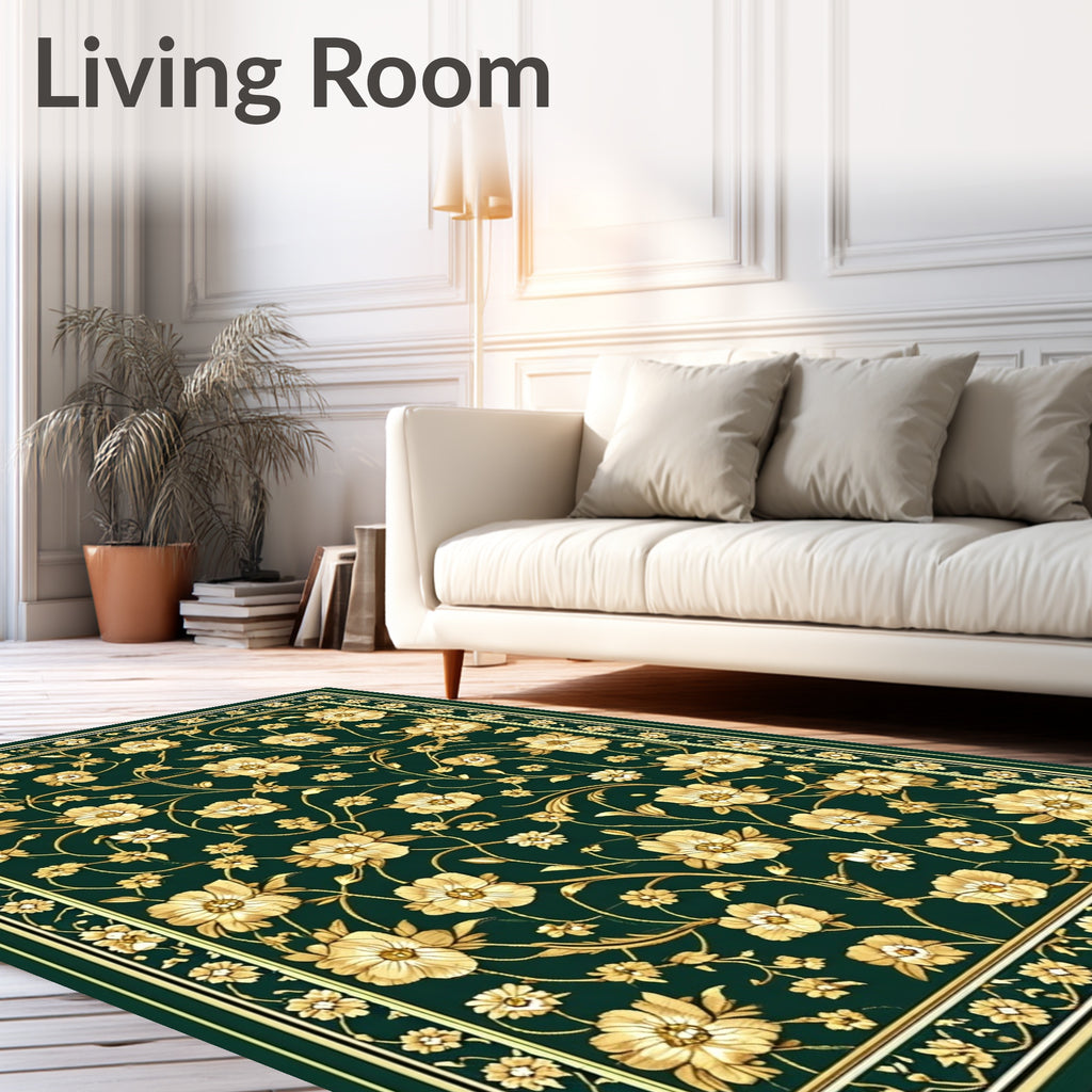 Elegant Gold Floral Vines Rug