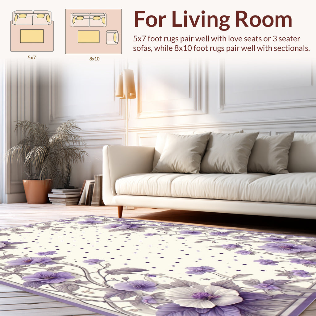 Elegant Lavender Floral Polka Dot Design Rug