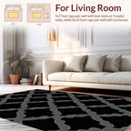 Black Gray Interlocking Geometric Pattern Rug