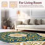 Ornate Floral Teal Gold Pattern Rug
