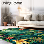 Lush Jungle Floral Bird Botanical Scene Rug