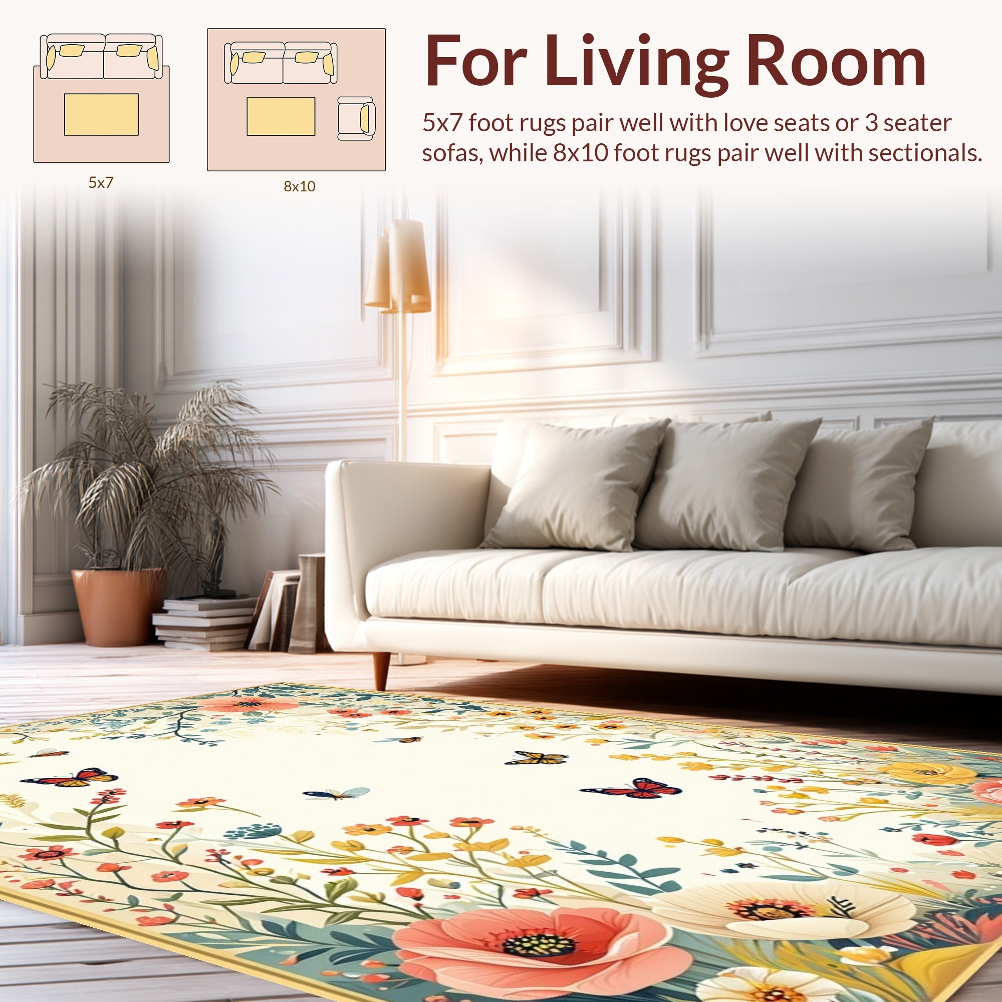 Whimsical Floral Butterfly Garden Pattern Rug