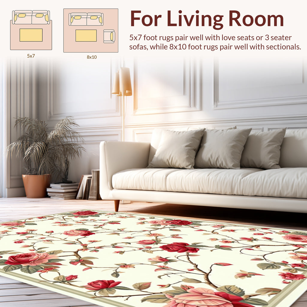 Vintage Floral Vines Rose Pattern Rug