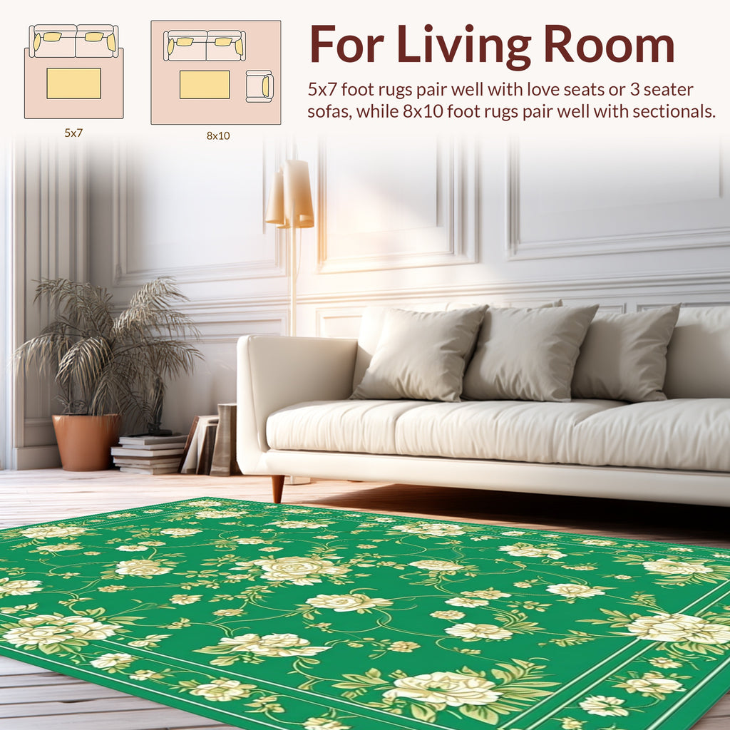 Green Floral Vines Pattern Rug