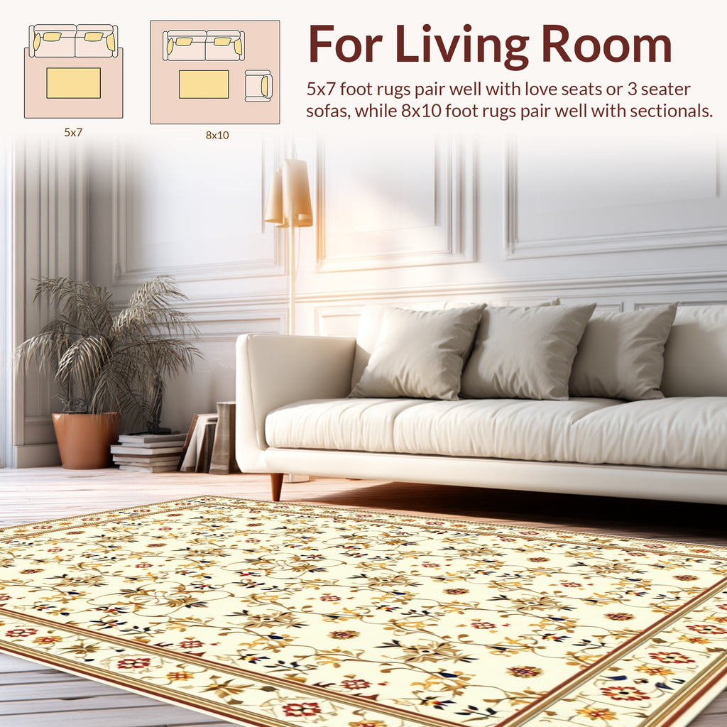 Cream Floral Vine Pattern Rug