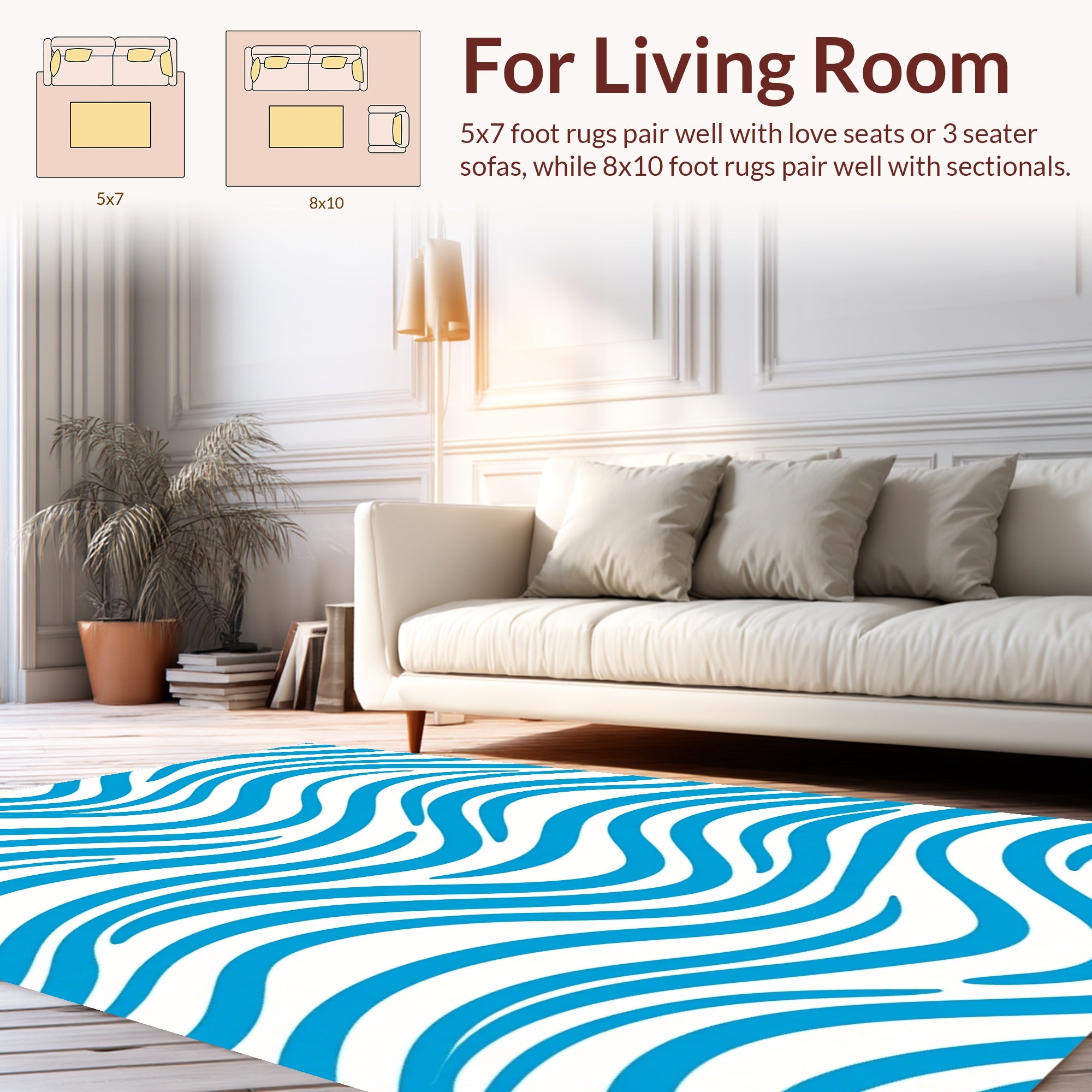 Vibrant Blue And White Wavy Lines Rug