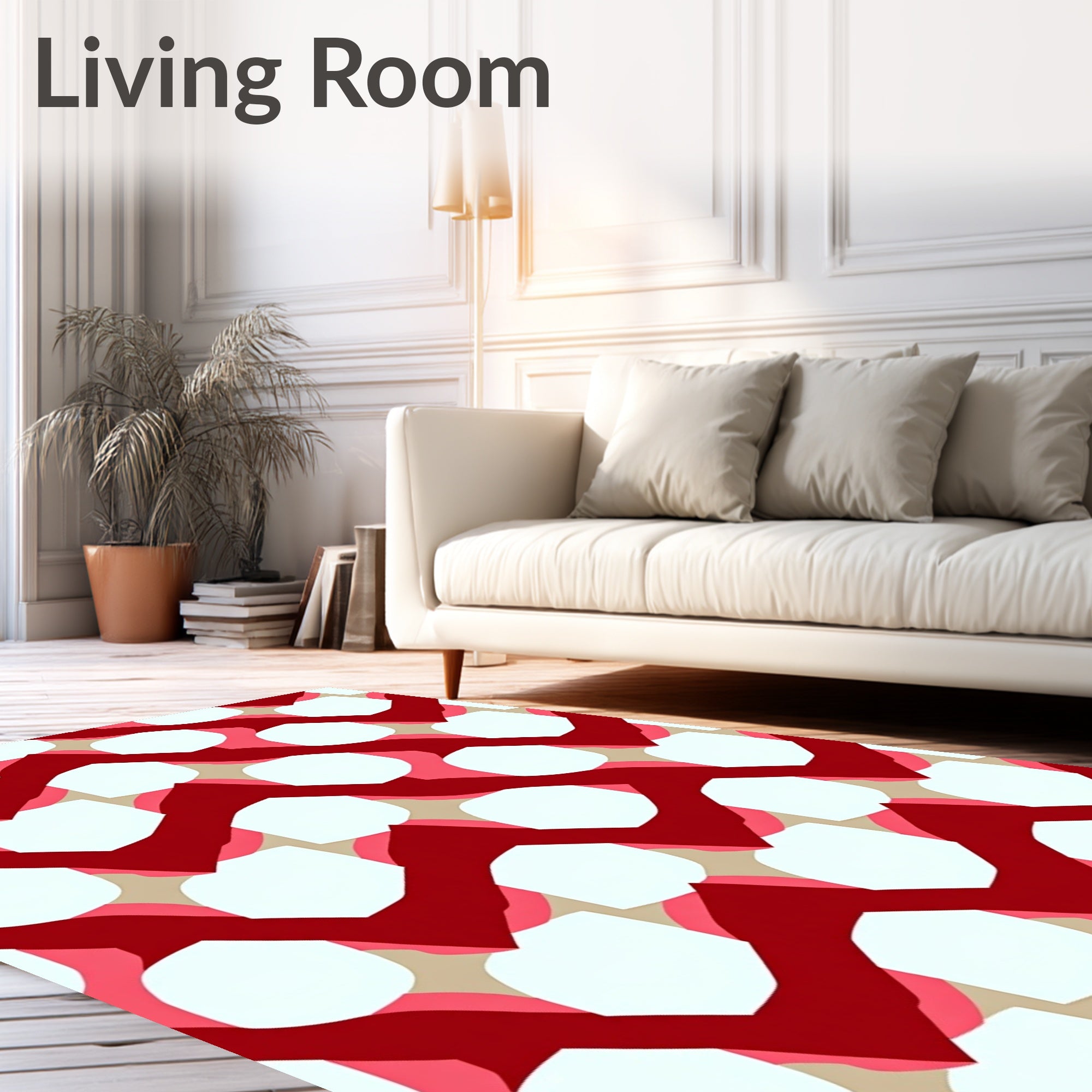 Crimson Red Zigzag Oval Arrangement Rug
