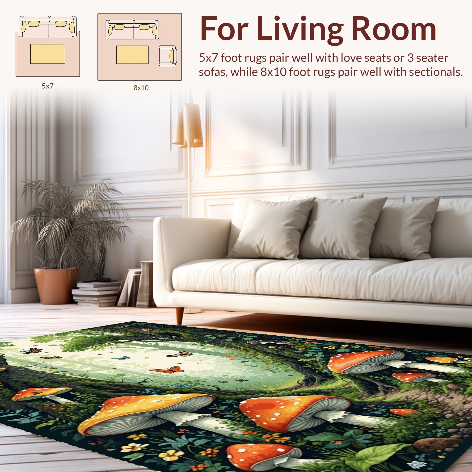 Enchanted Forest Mushroom Butterfly Design Rug