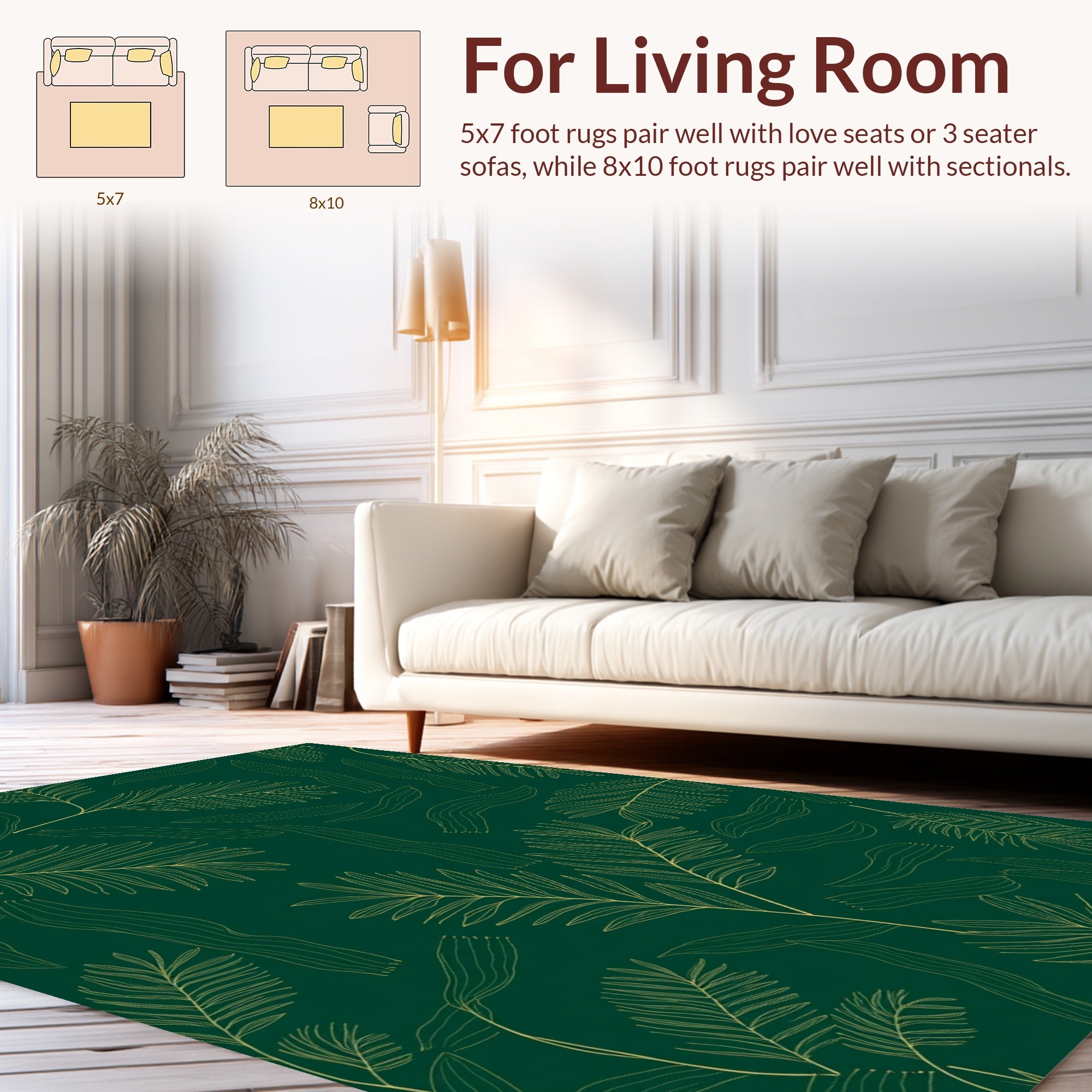 Green Gold Leafy Outline Rug