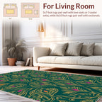 Emerald Green Floral Scroll Pattern Rug