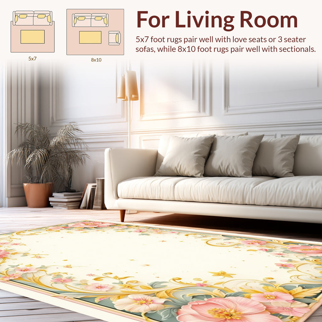 Pastel Floral Vine Scroll Rug