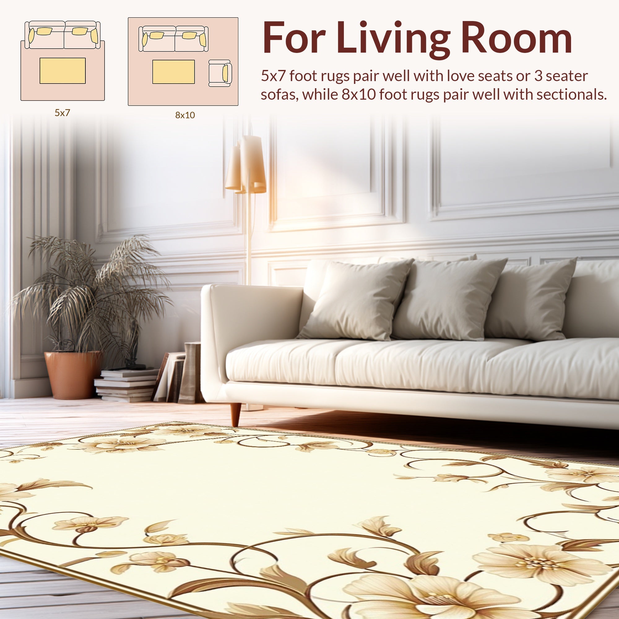 Ornate Floral Vine Cream Rug