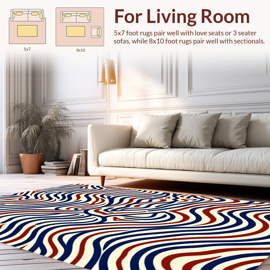 Wavy Stripes Red Blue Pattern Rug