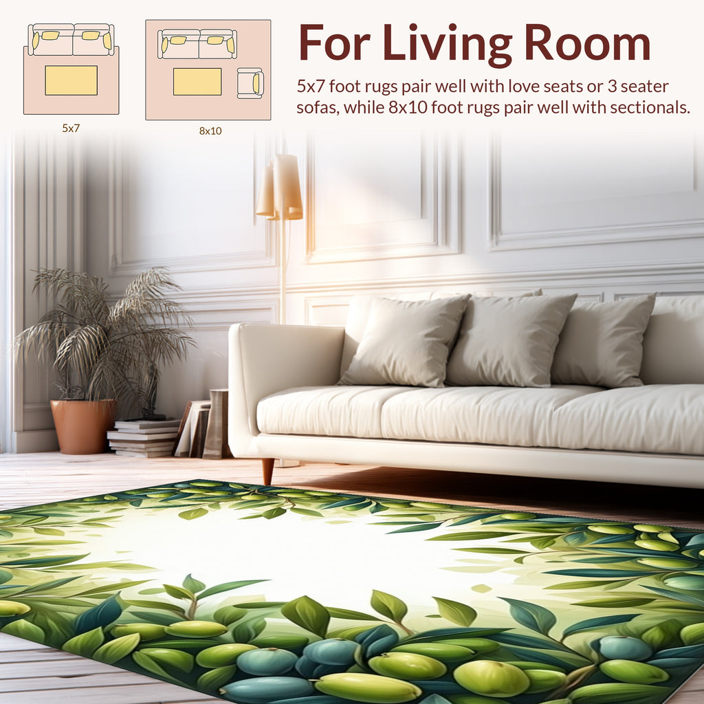 Green Olive Branch Patterned Rug