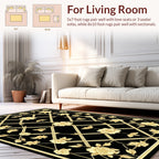 Classic Gold And Black Floral Lattice Rug