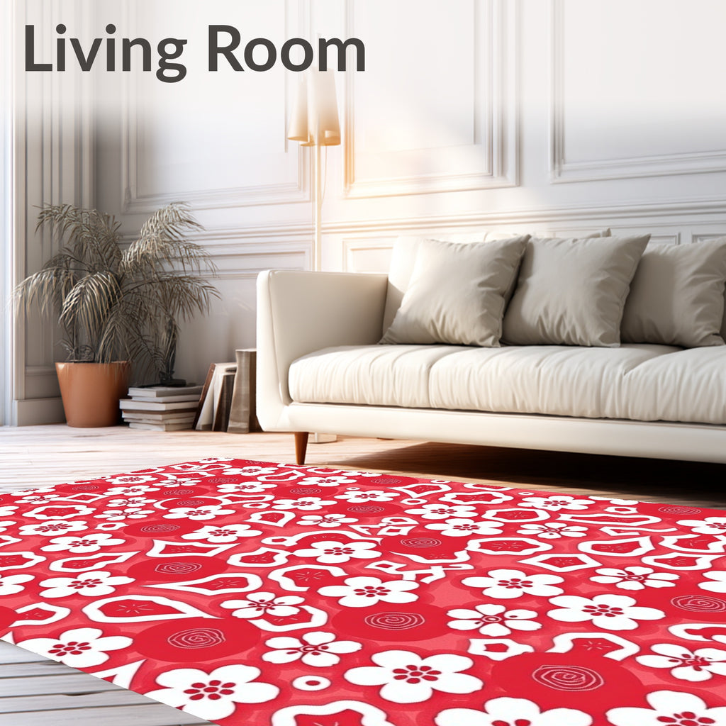 Crimson White Floral Medley Rug