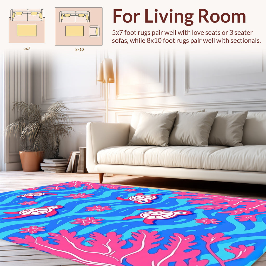 Playful Sea Turtle Coral Pattern Rug
