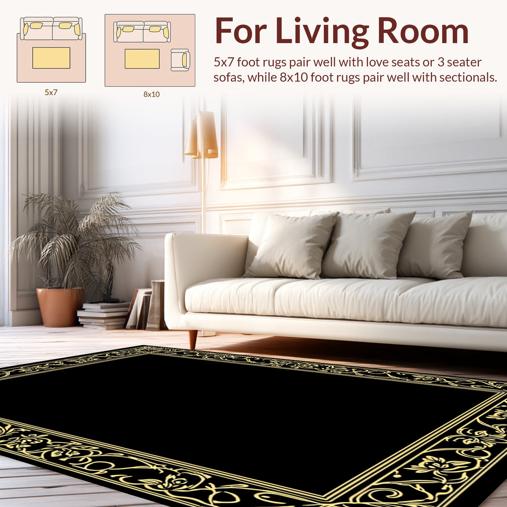 Ornate Floral Scroll Border Design Rug