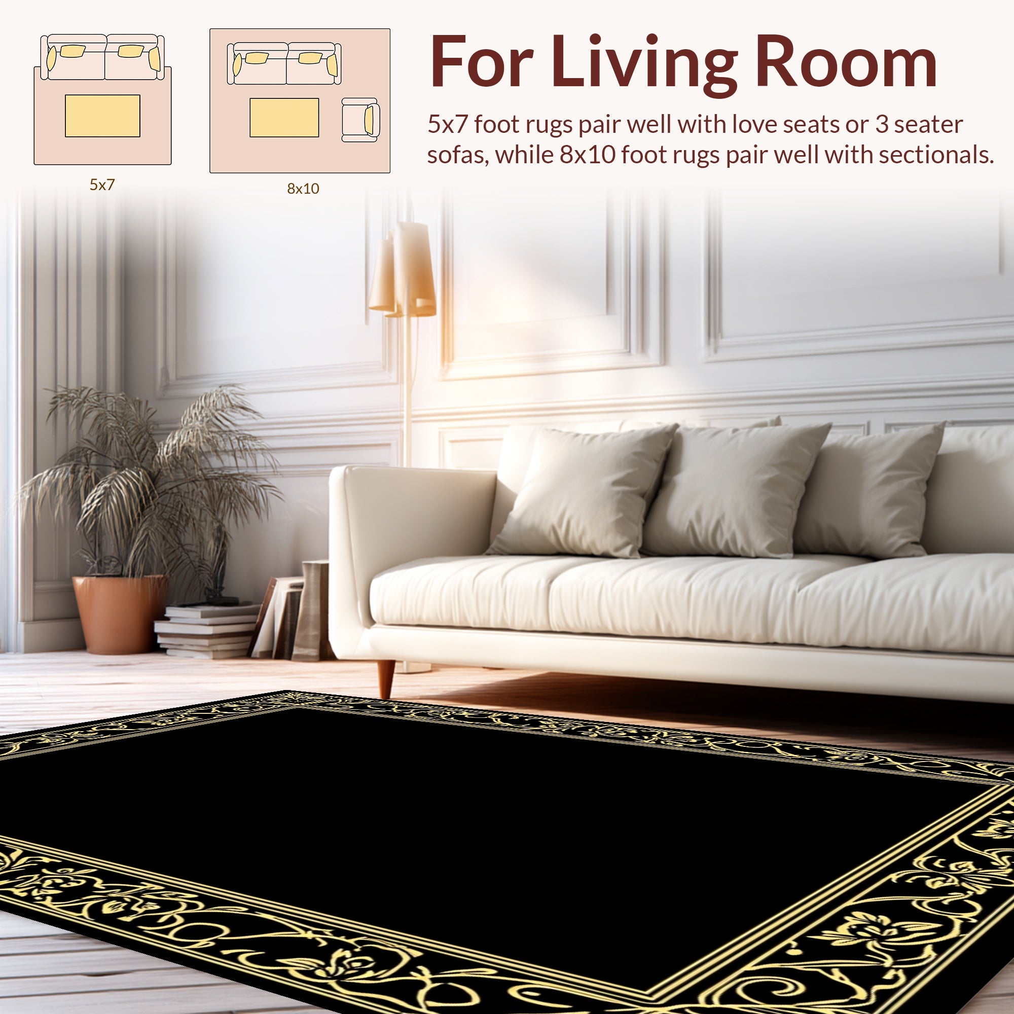 Ornate Floral Scroll Border Design Rug