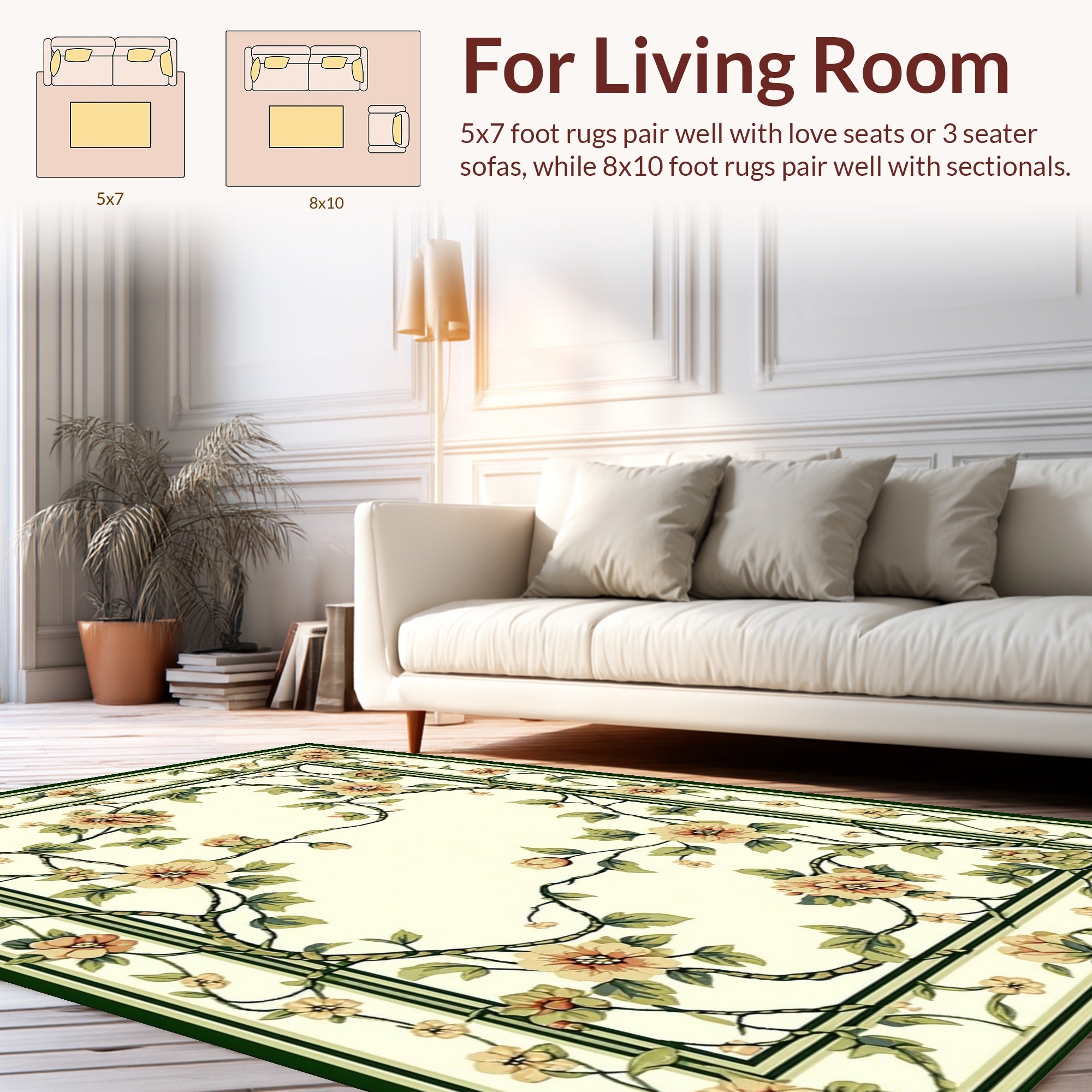 Classic Floral Vine Intricate Pattern Rug