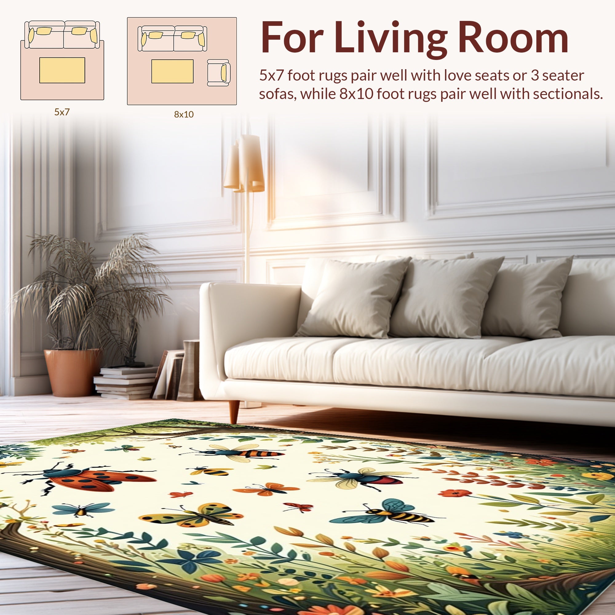 Whimsical Garden Insects Butterflies Design Rug