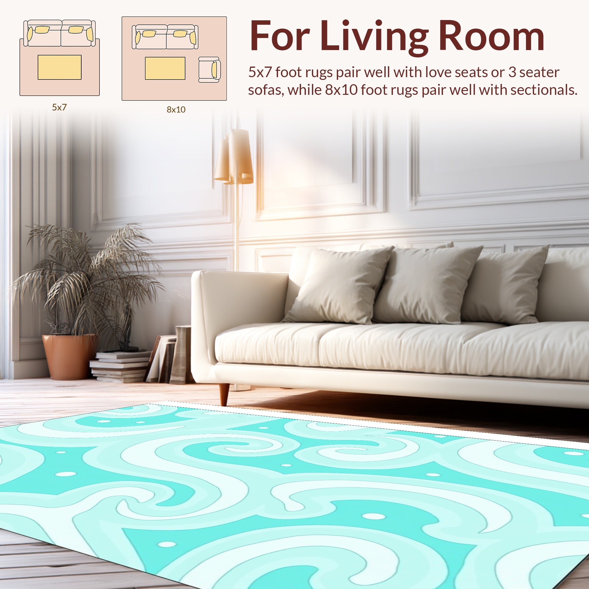 Cool Aqua Swirls and Dots Pattern Rug