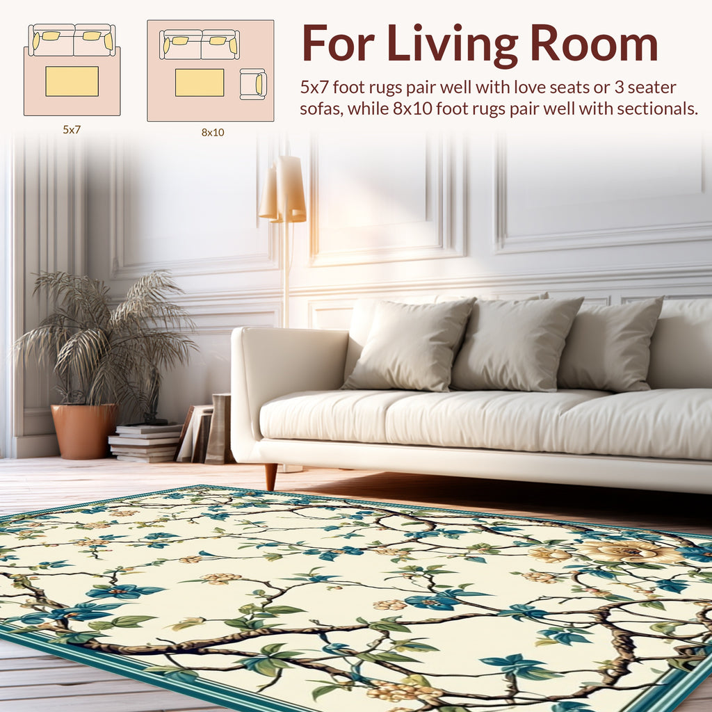 Vintage Floral Branch Pattern Rug