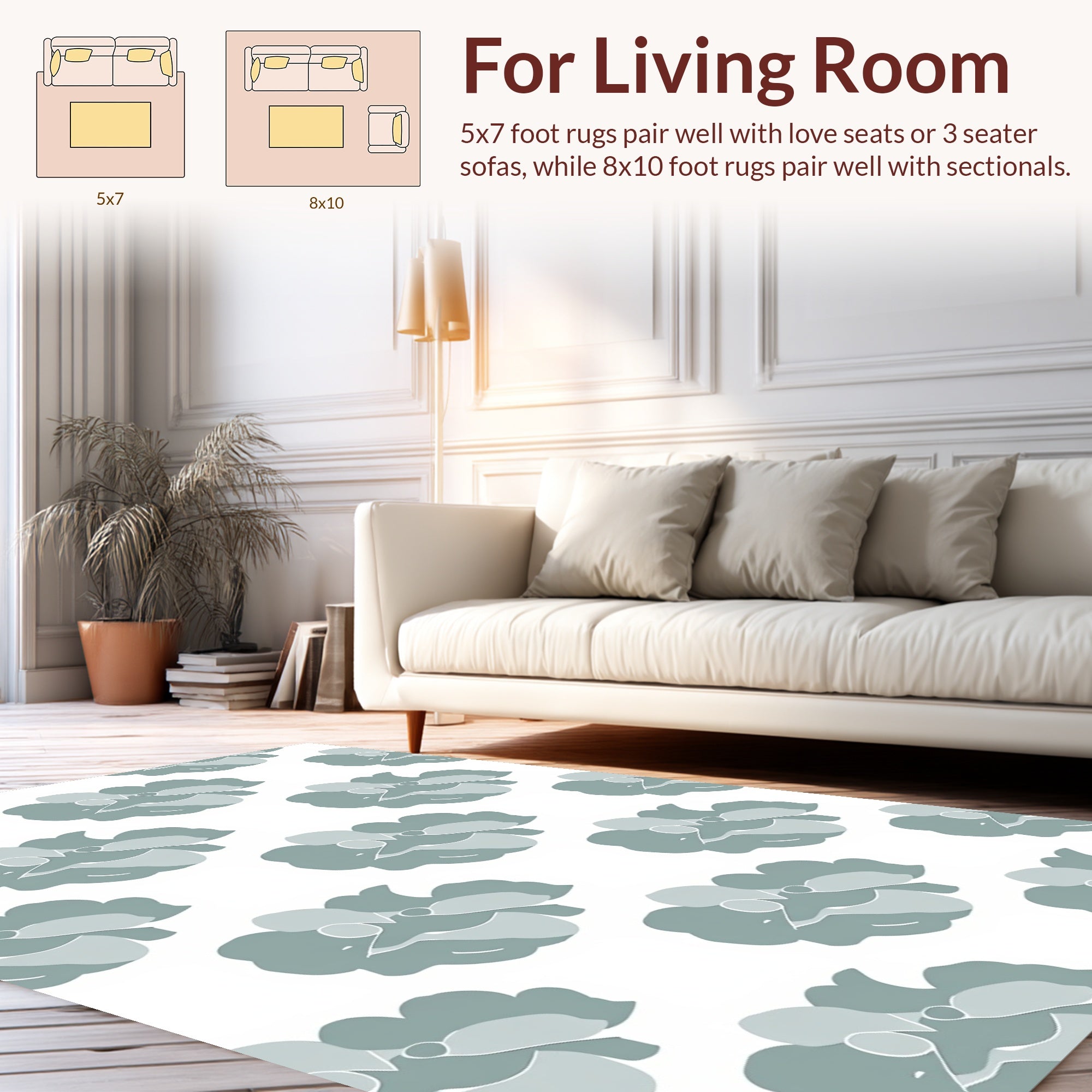 Abstract Floral Patterned Soft Grey Rug