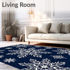 White Snowflake Navy Night Sky Rug