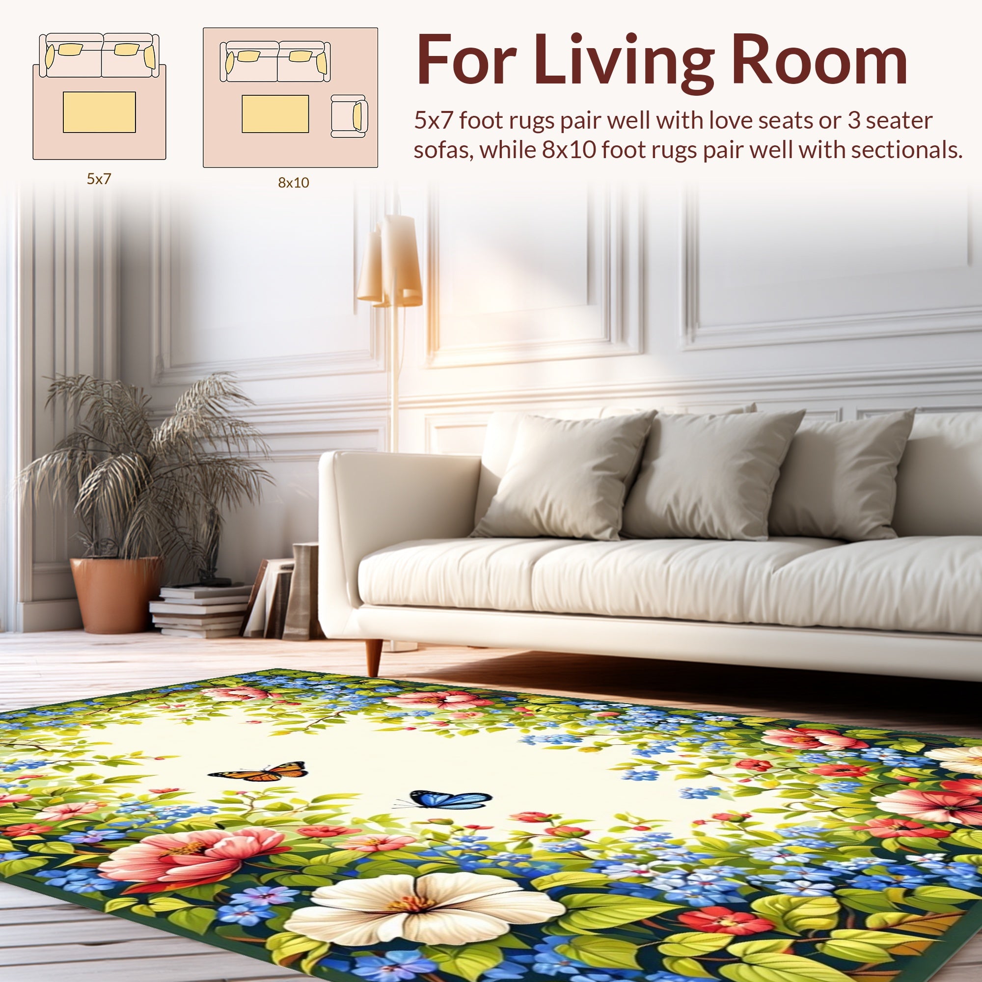 Floral Frame With Butterflies Design Rug