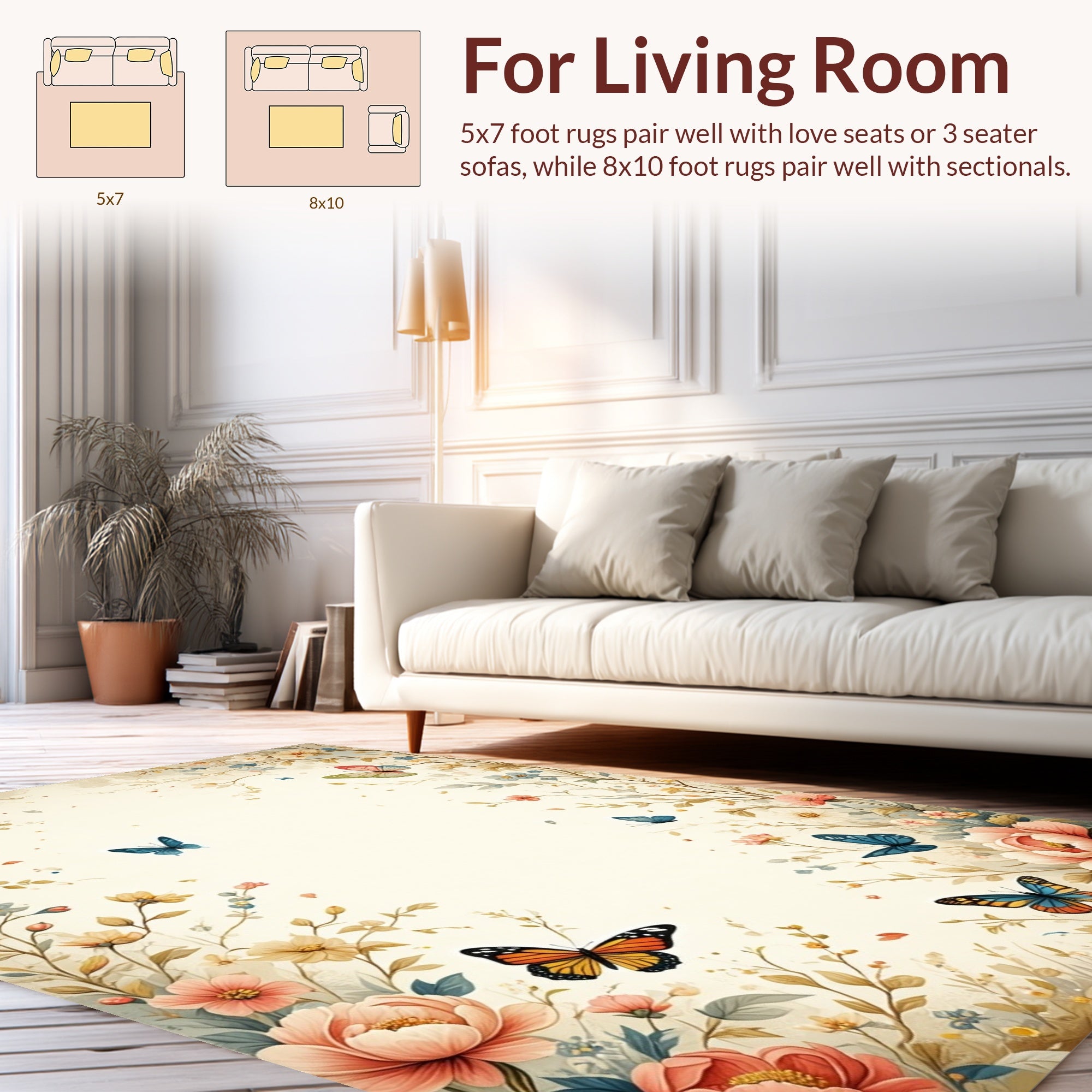 Antique Floral Garden Butterfly Tapestry Design Rug