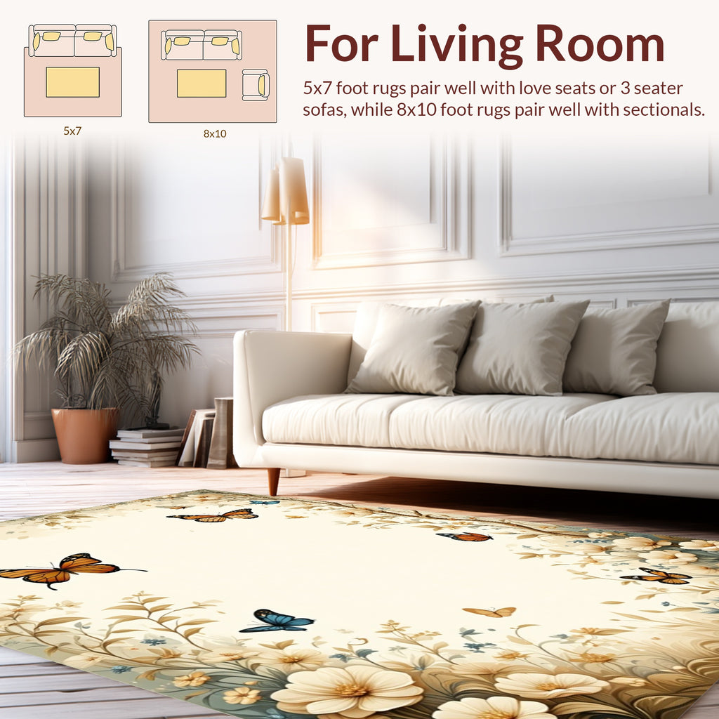 Whimsical Butterflies and Delicate Flowers Nature Rug