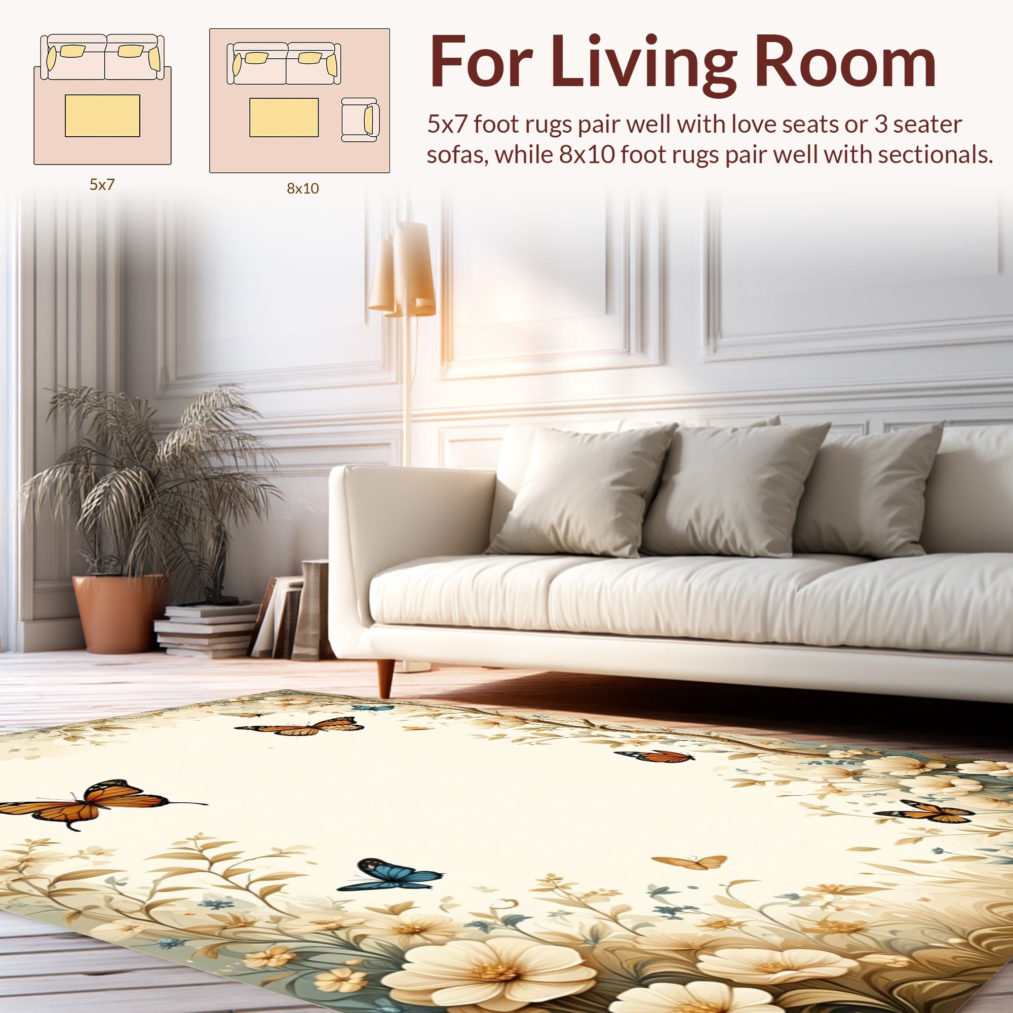 Whimsical Butterflies and Delicate Flowers Nature Rug