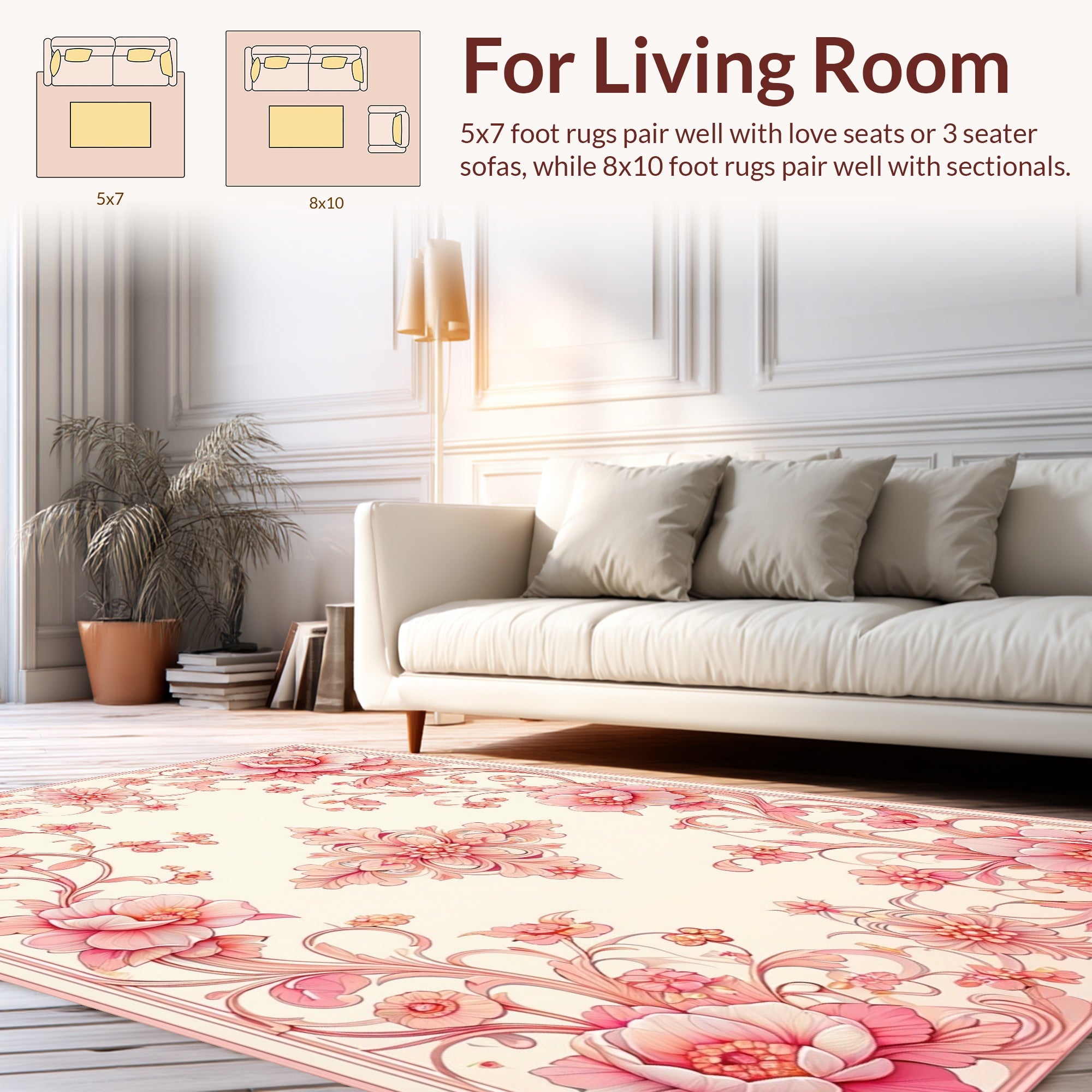 Pink Floral Scrollwork Pattern Design Rug