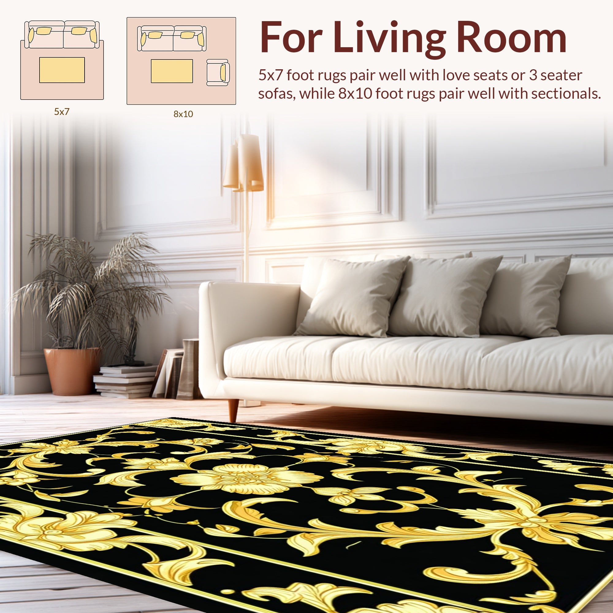 Ornate Gold Floral Vintage Tapestry Rug