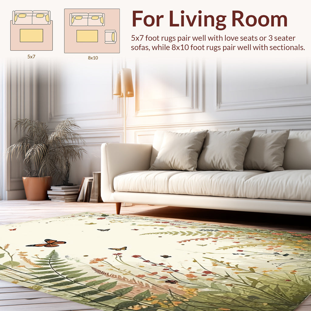 Whimsical Monarch Butterflies Garden Pattern Rug