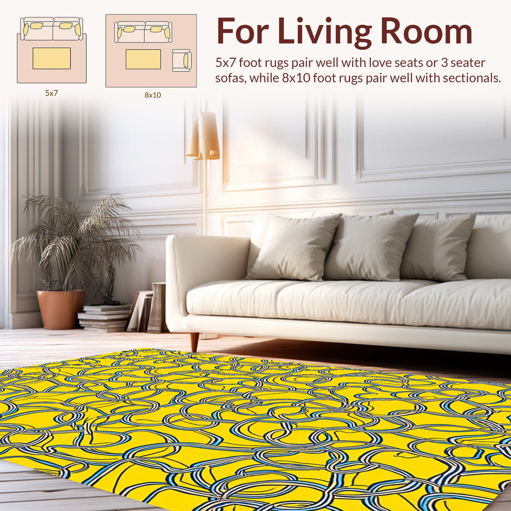 Yellow Abstract Curving Lines Design Rug