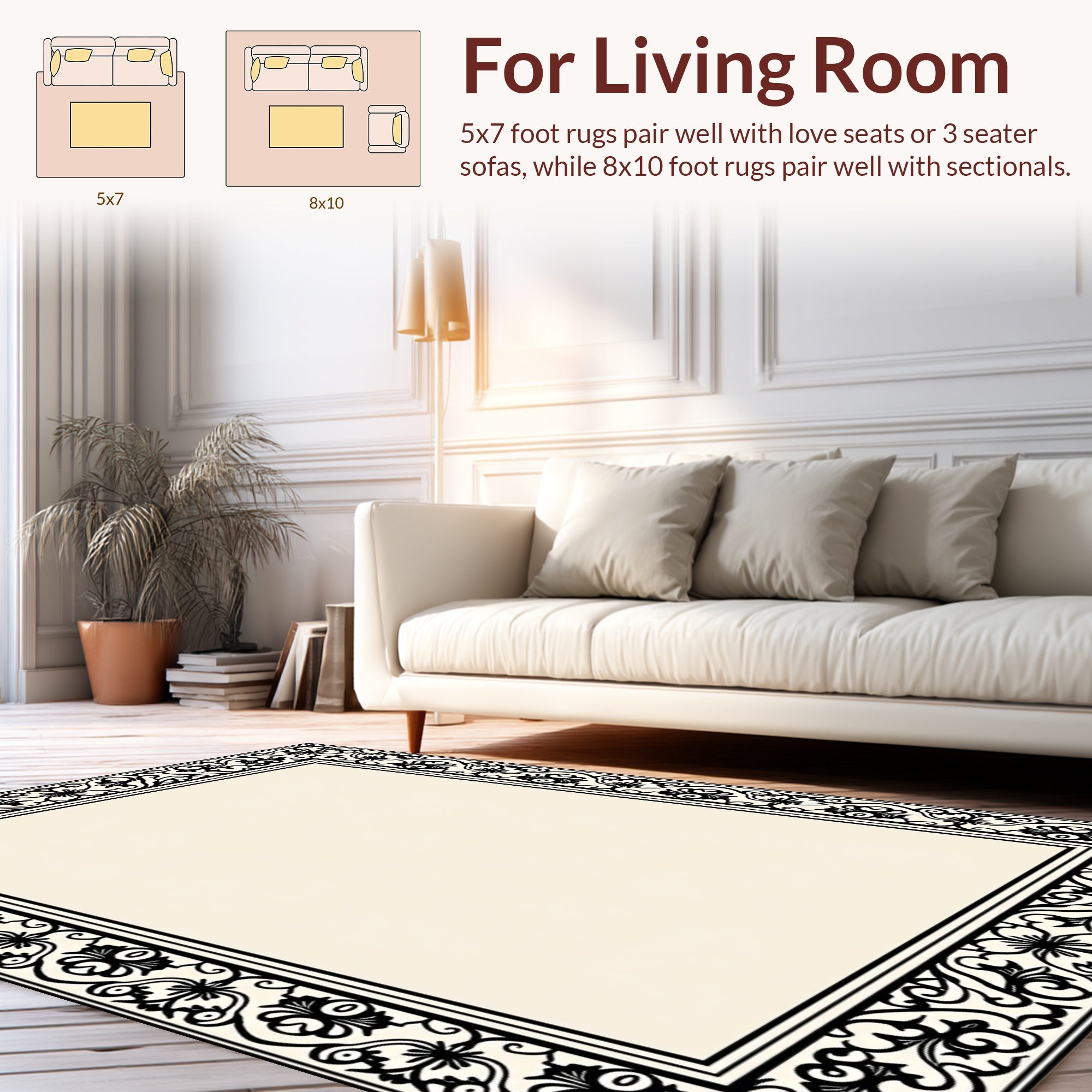 Elegant Black Floral Border Design Rug