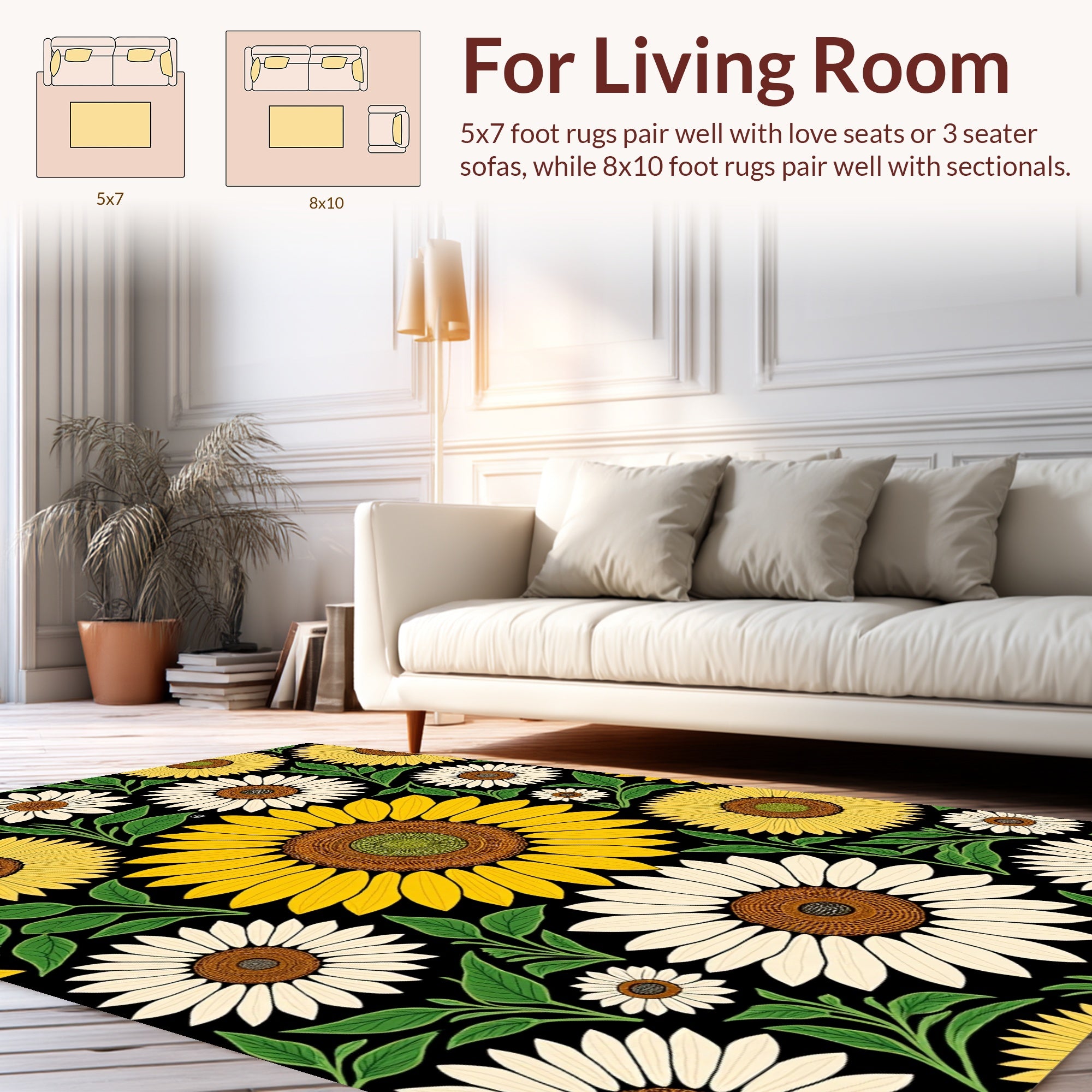 Bold Sunflower Blooming Garden Design Rug