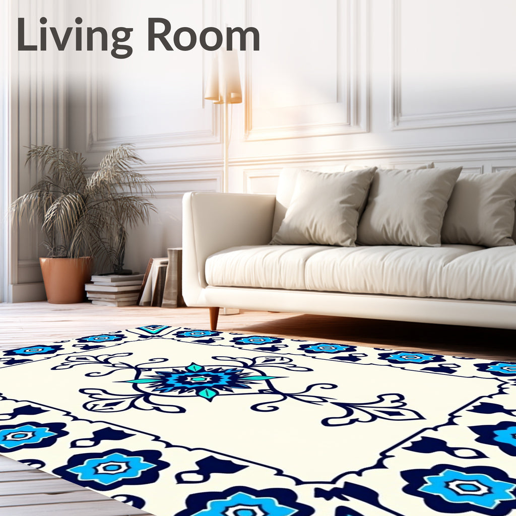 Classic Blue Ivory Floral Medallion Rug