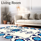Classic Blue Ivory Floral Medallion Rug