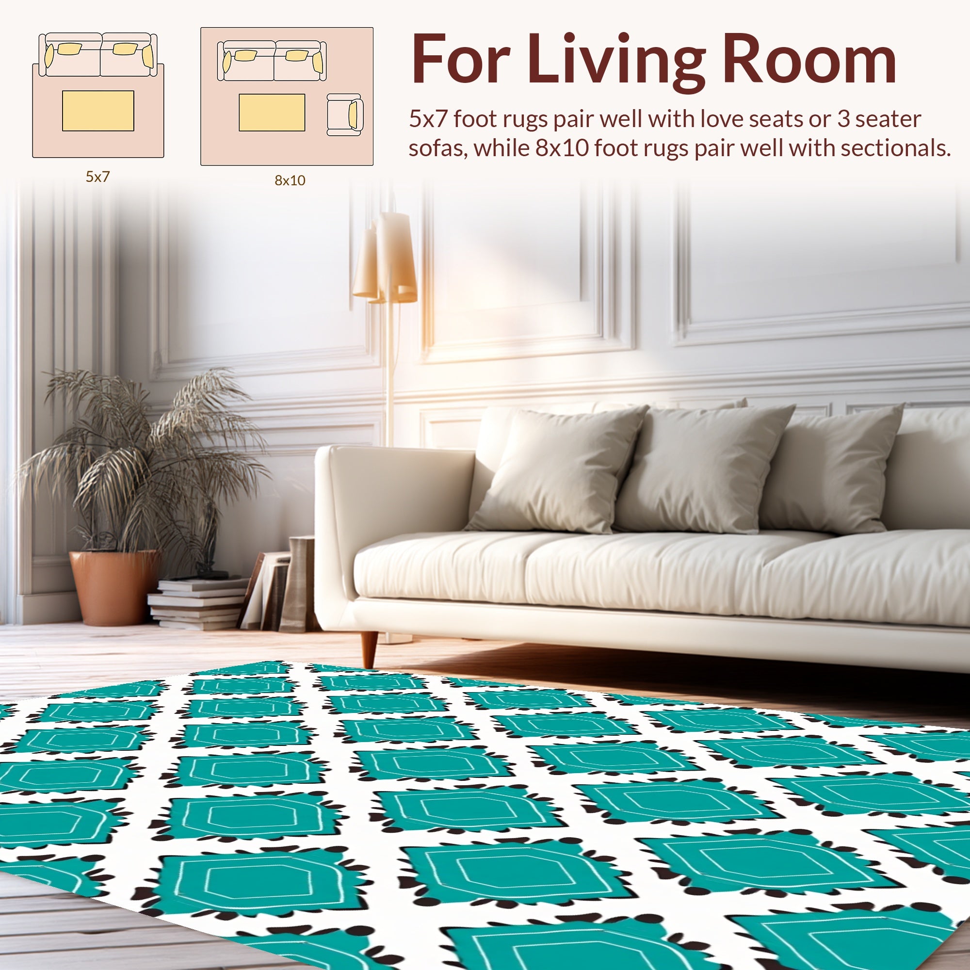 Teal Geometric Diamond Pattern Rug