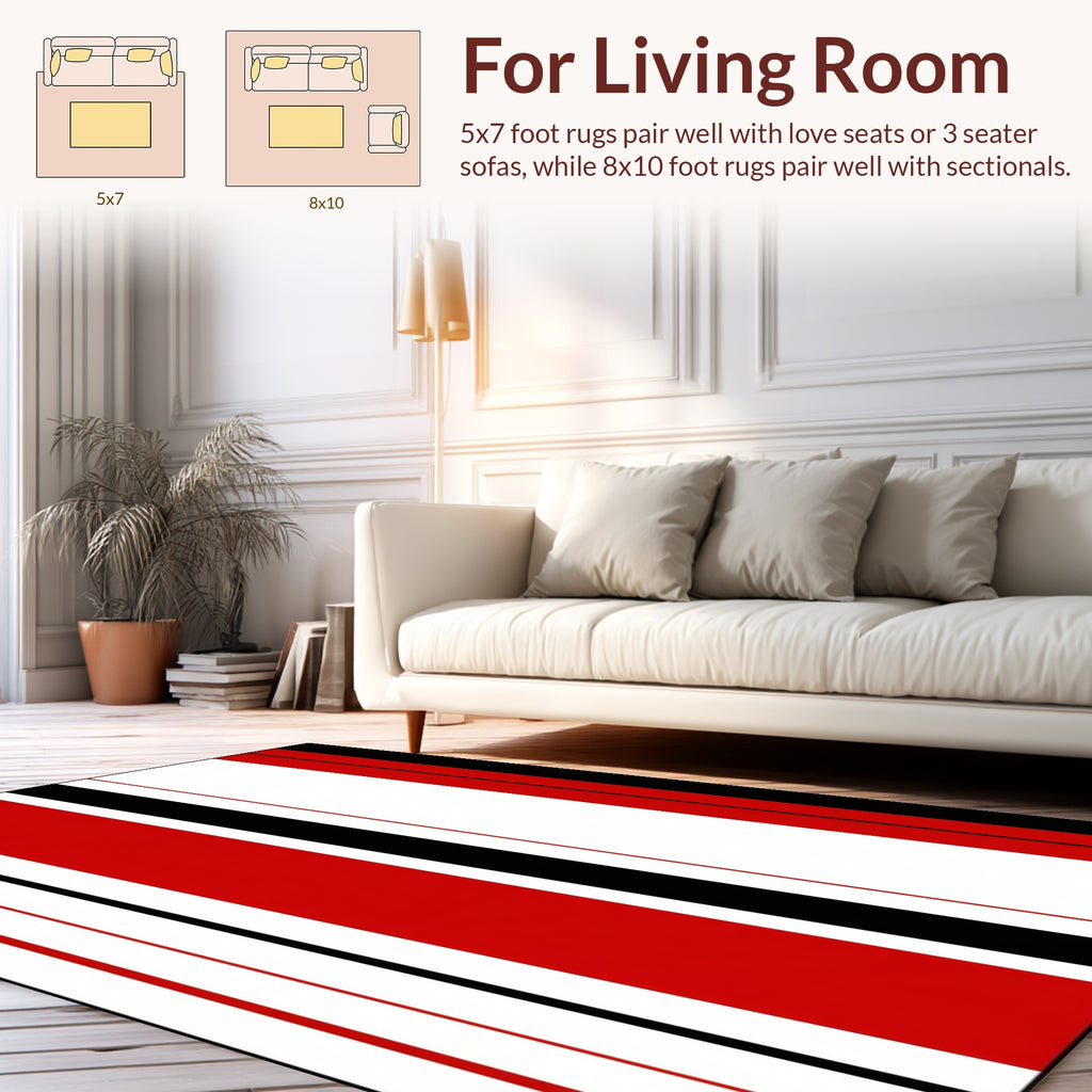 Bold Red Black White Stripe Pattern Rug