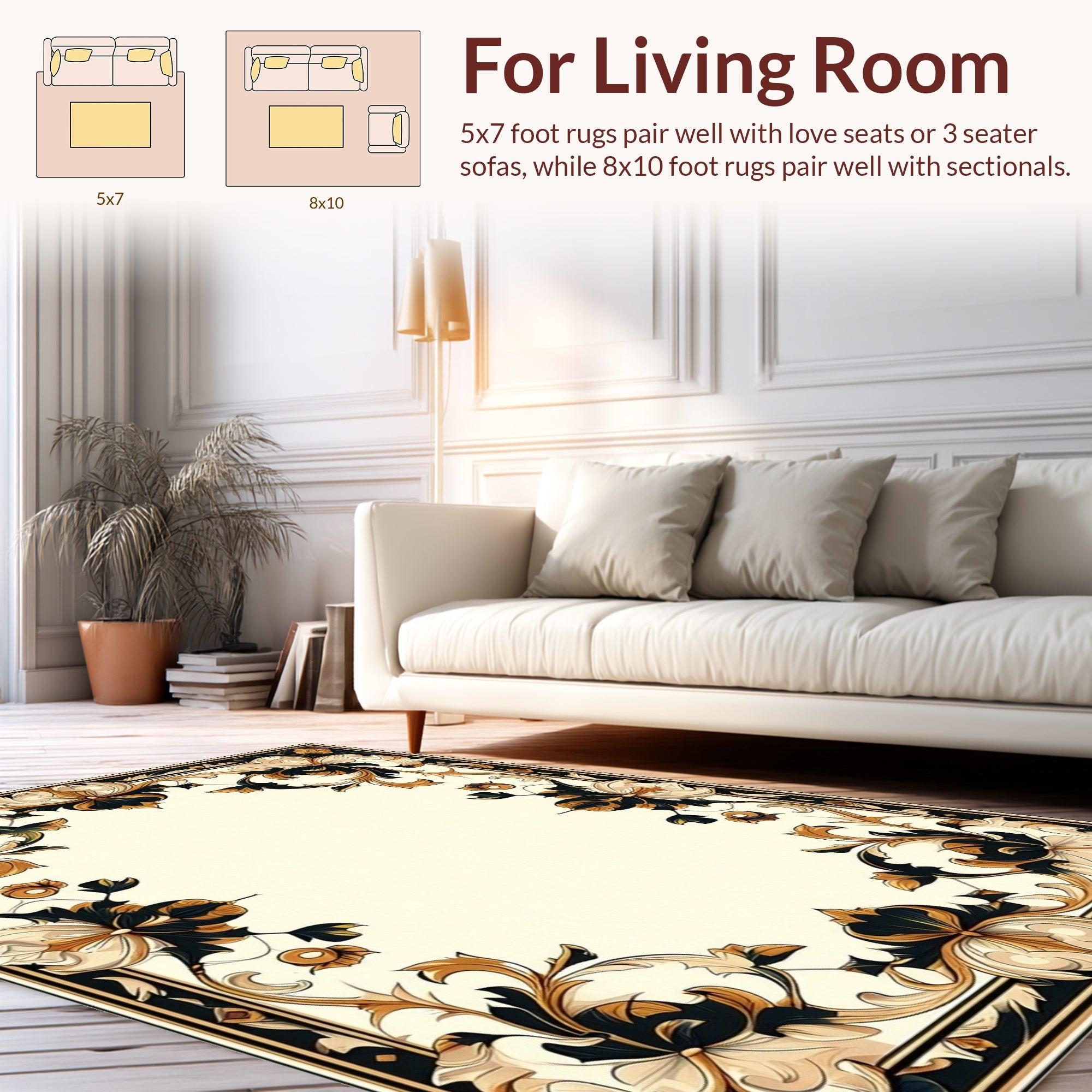 Ornate Floral Scrollwork Frame Design Rug