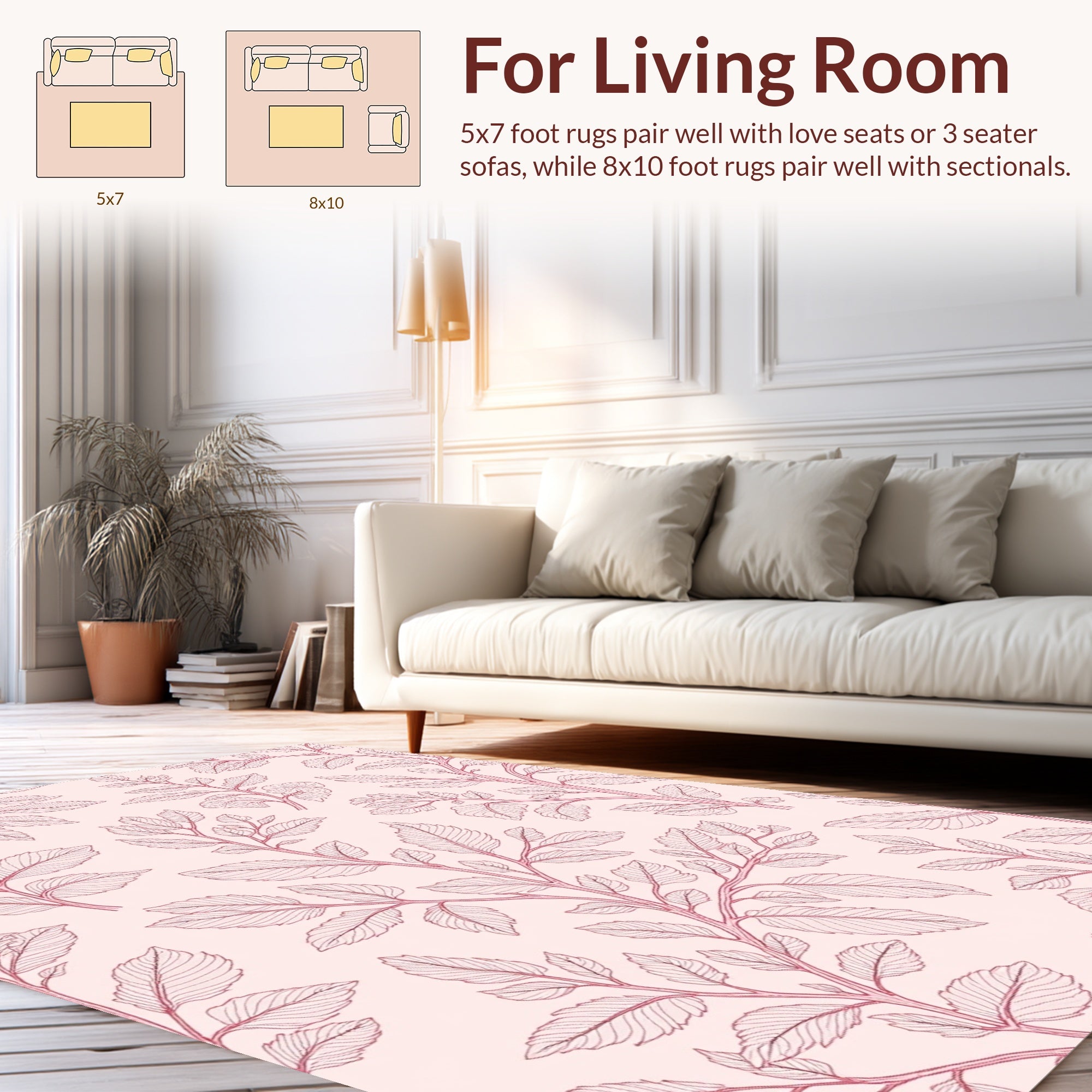 Delicate Floral Branch Outline Design Rug